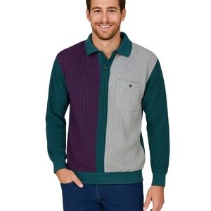 Vintage Huk-A-Poo Colorblock Rugby Shirt M Teal Purple Gray Waffle Knit 90s